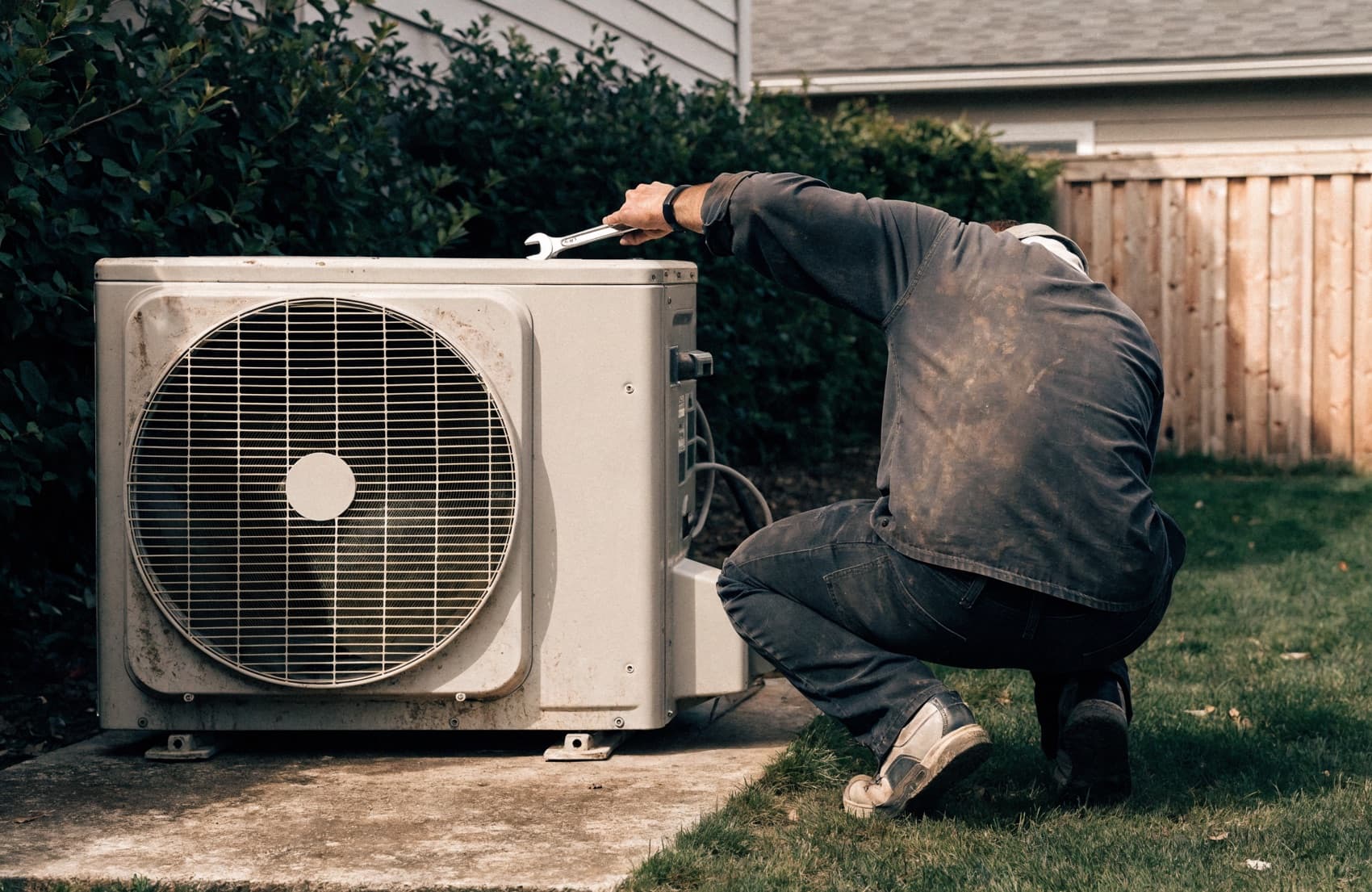 An HVAC technician servicing a unit